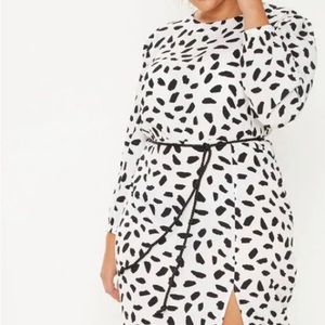 Pretty Little Thing Plus White Tie Waist Dalmatian Print Midi Dress